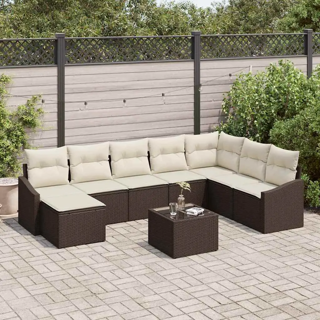 Ensemble de Canapés avec coussin 9 pcs Marron polyrotin vidaXL 3346848