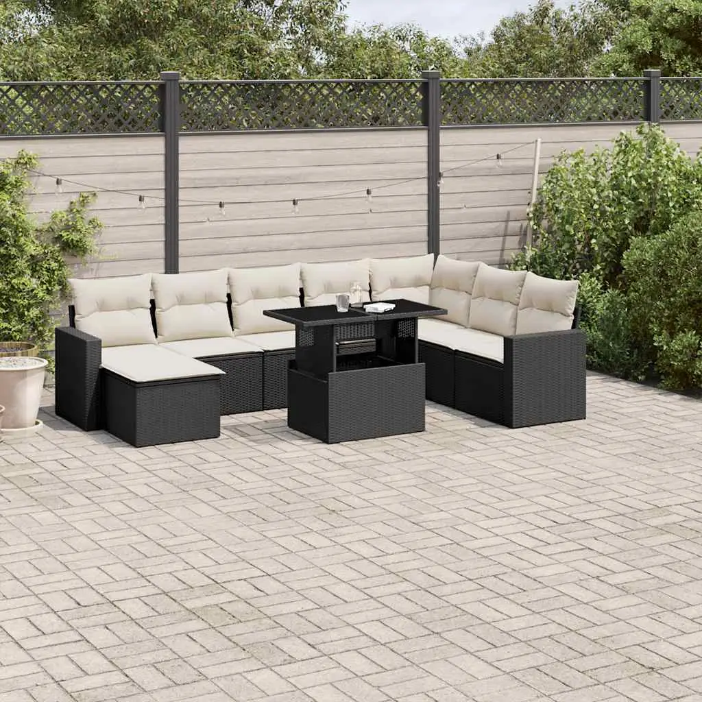 Ensemble de jardin 9 places résine tressée table ajustable et pouf extérieur noir – ComfortXL Outdoor Living