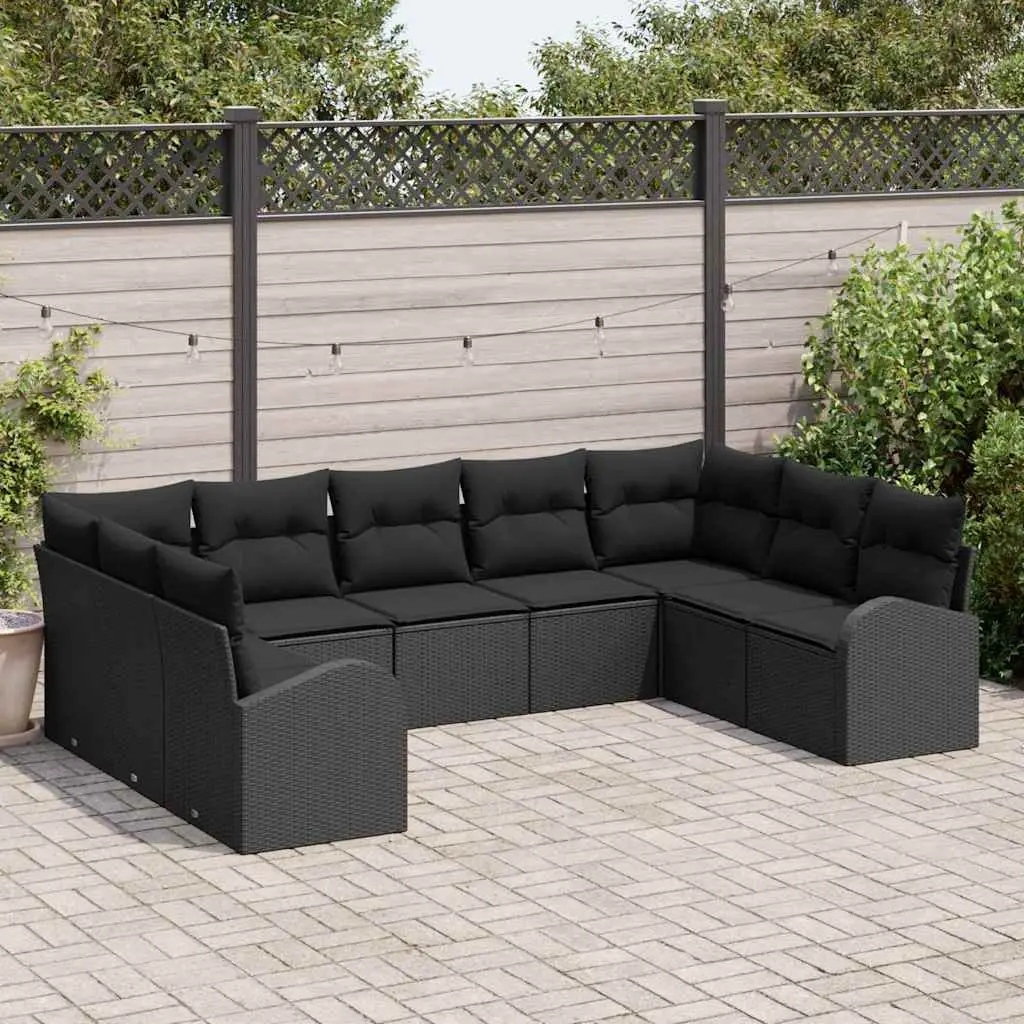 Ensemble de canapé de jardin avec coussin 9 pcs Noir polyrotin vidaXL 3354872