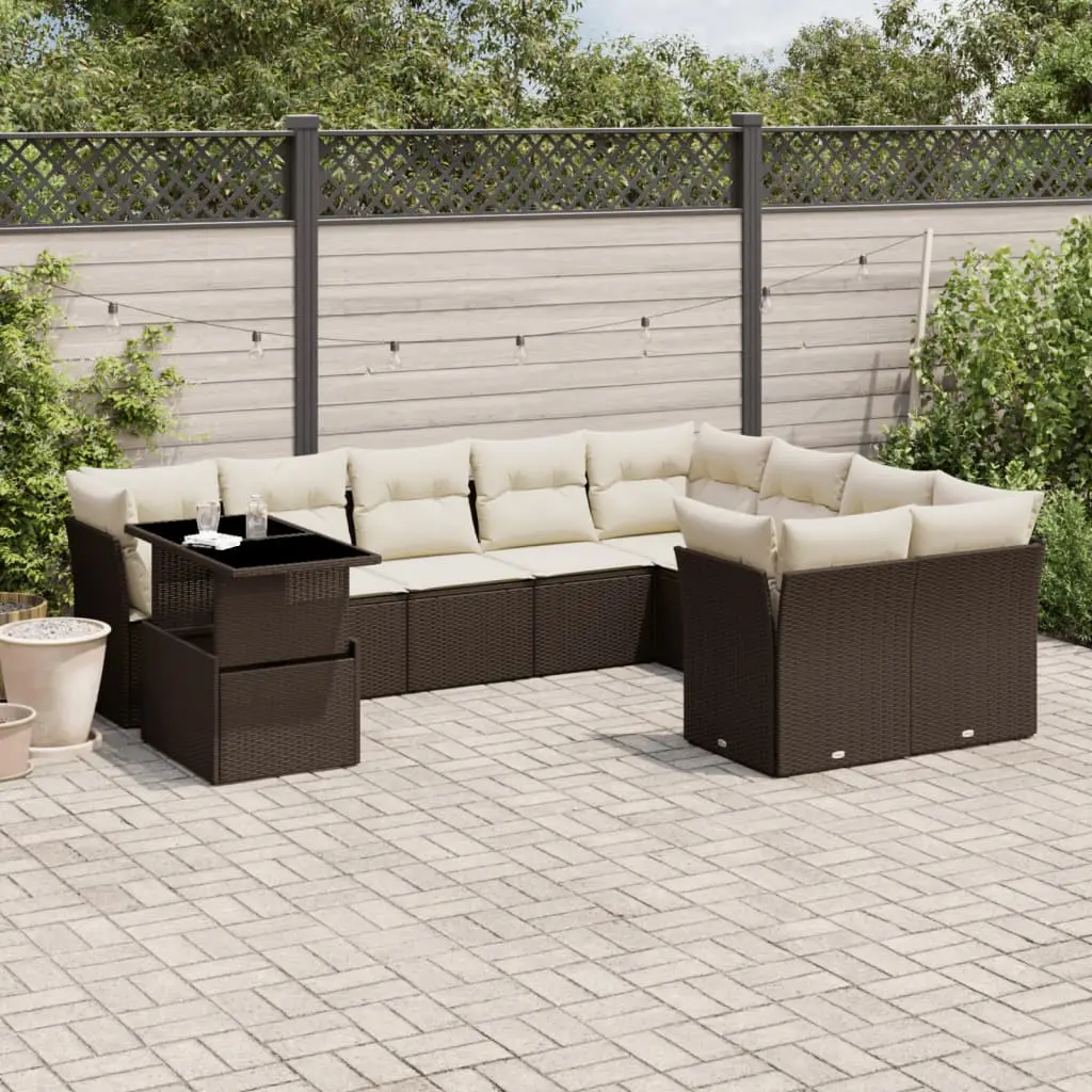 Ensemble de meubles de jardin 10 pcs en résine tressée table modulable marron – ComfortXL Outdoor Living