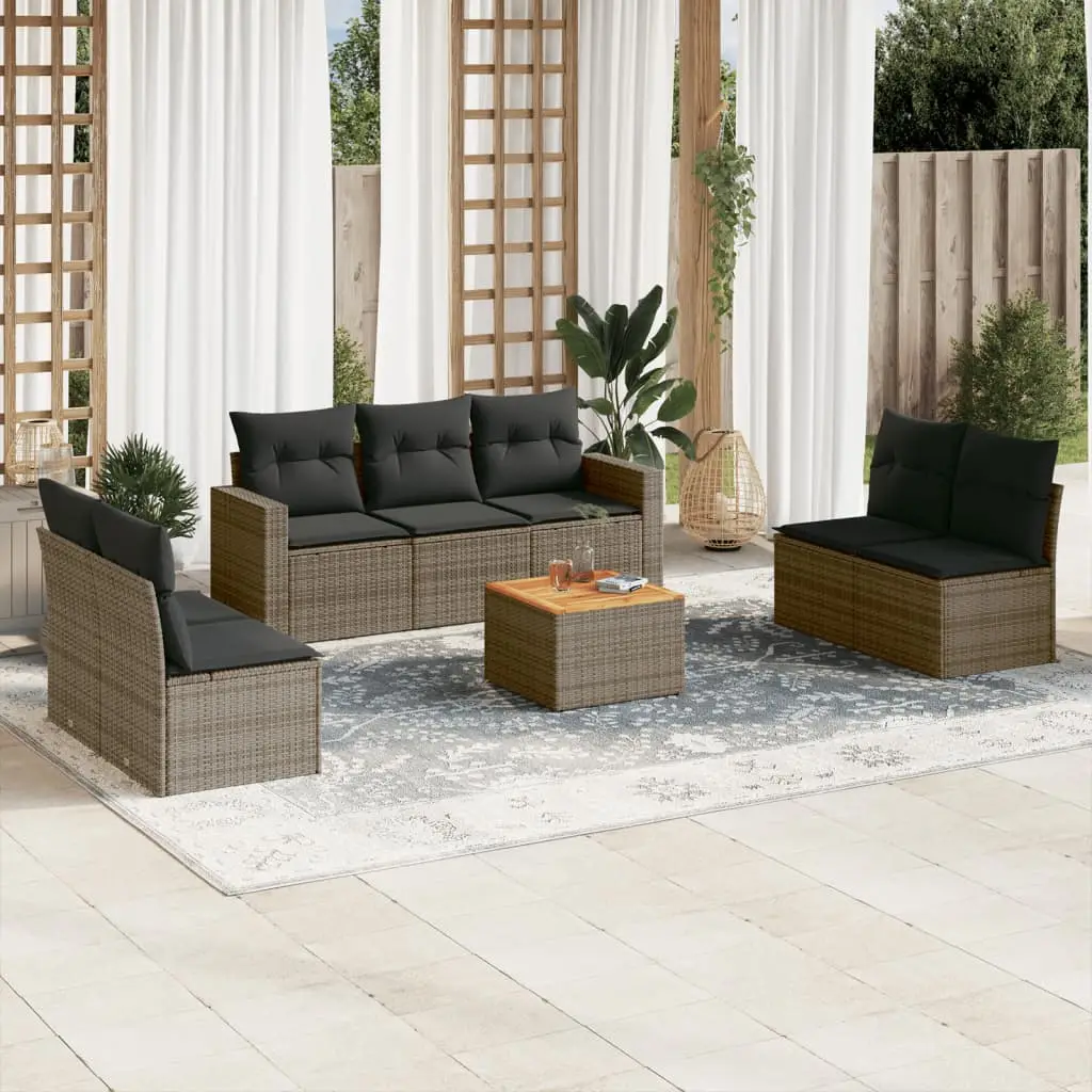 Ensemble de jardin 7 personnes en polyrotin modulable table acacia pour extérieur Gris – ComfortXL Outdoor Living