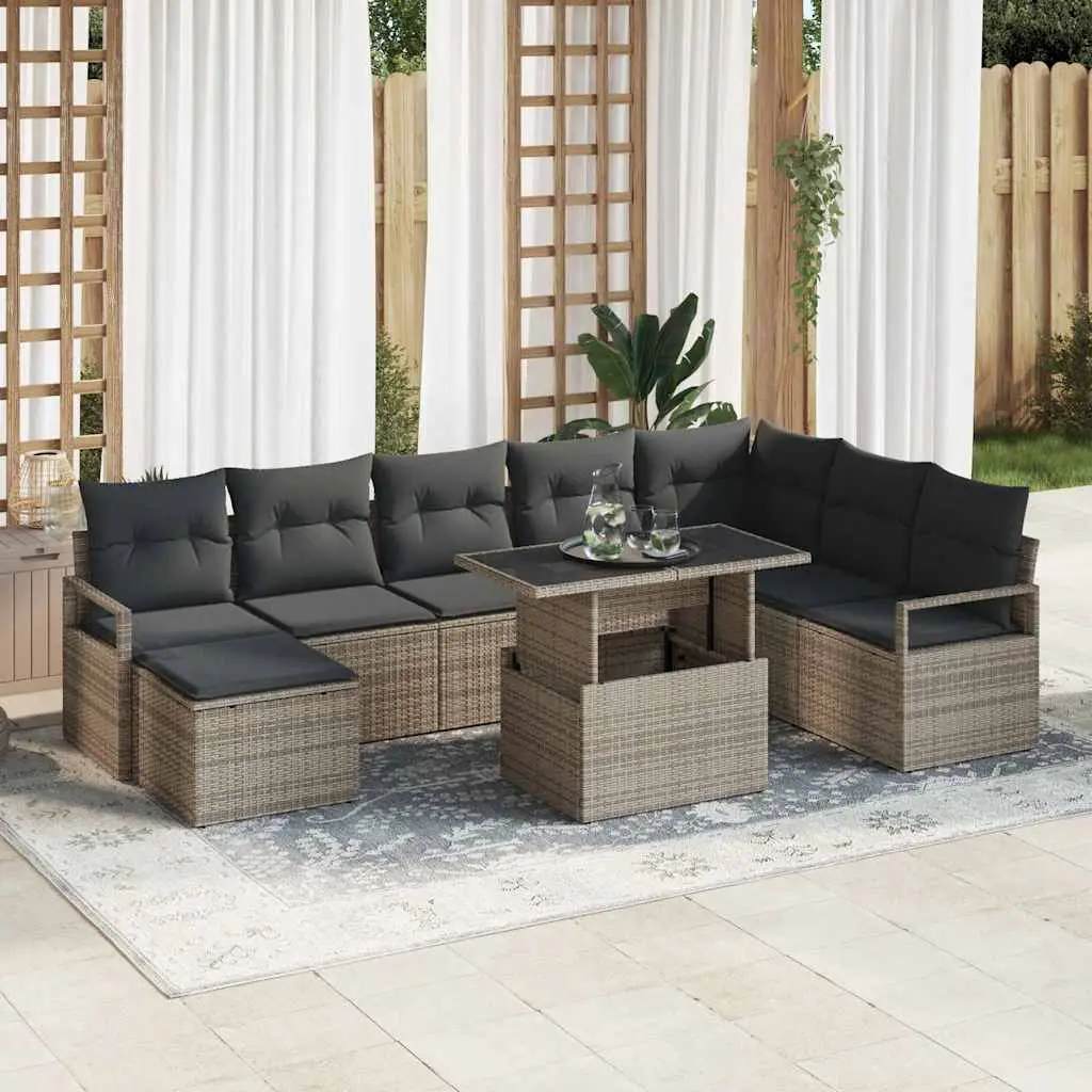 Ensemble de canapé de jardin avec coussin 9 pcs Gris vidaXL 3348875