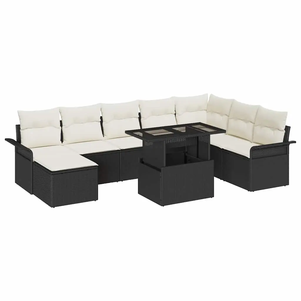 Ensemble de canapé de jardin avec coussin 9 pcs Noir et Crème vidaXL 3357070