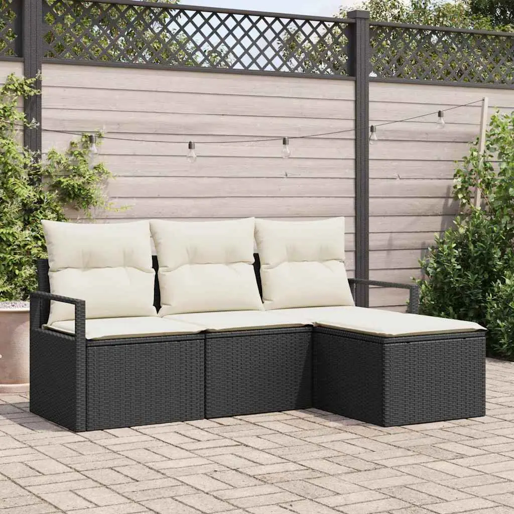 Ensemble de Canapés avec coussin 4 pcs Noir et Crème polyrotin vidaXL 3354996