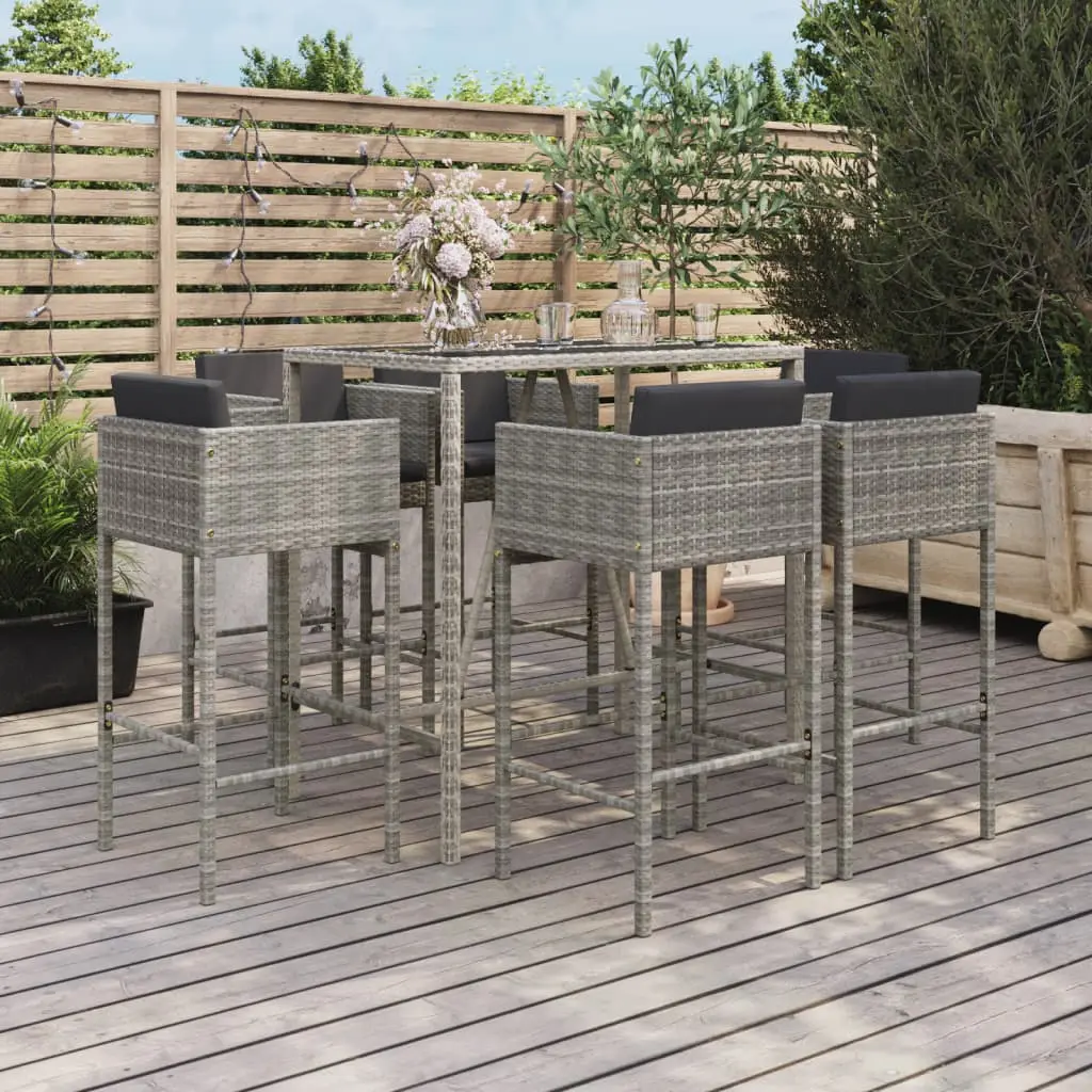 Ensemble de bar de jardin 7 pcs avec coussins gris poly rotin vidaXL 3200660