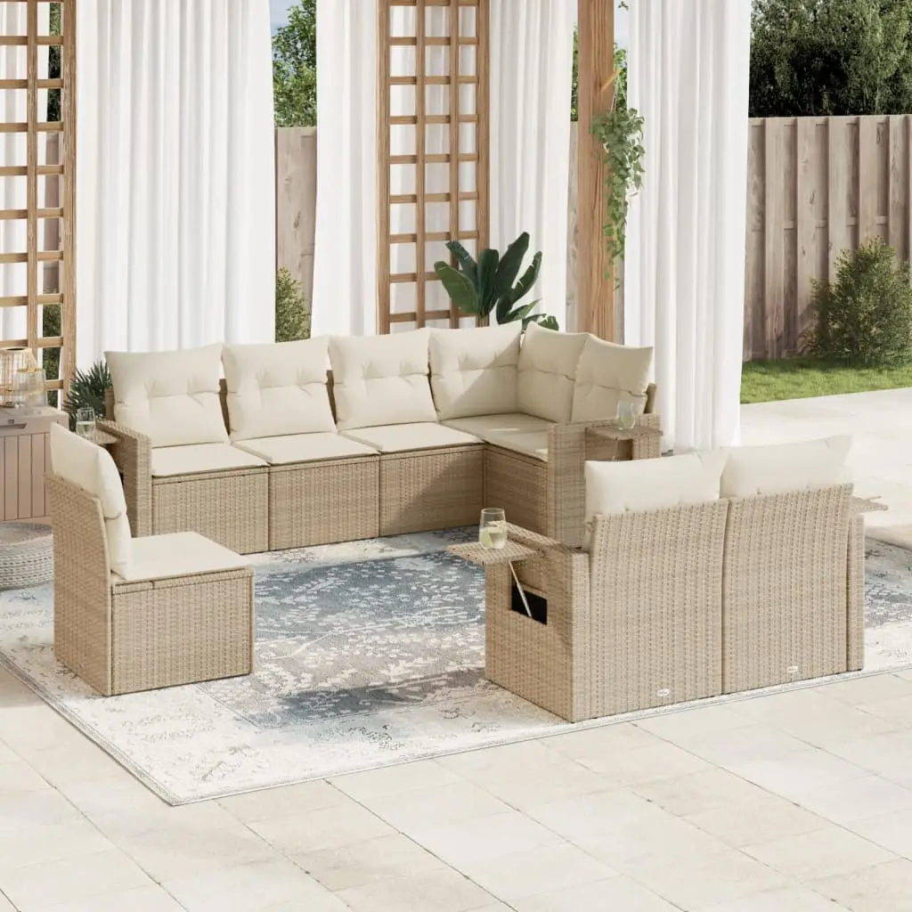 Ensemble de jardin 8 personnes en résine tressée modulable avec rangement et tablettes Beige – ComfortXL Outdoor Living