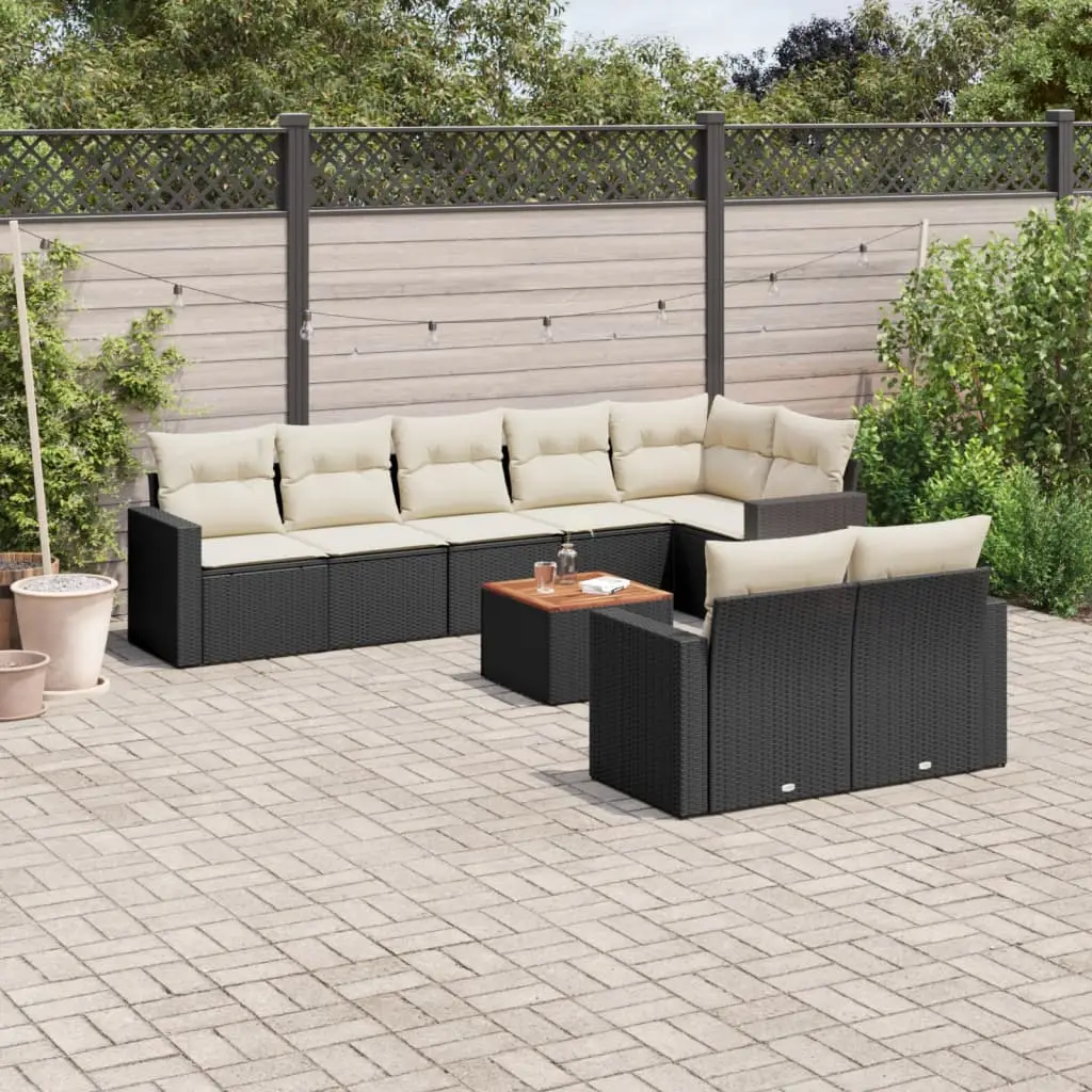 Ensemble de jardin 8 places modulable résine tressée confortable pour terrasse Noir et Blanc Crème – ComfortXL Outdoor Living