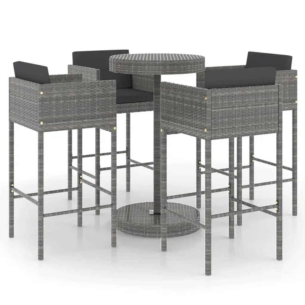 Ensemble de 5 pcs bar de jardin – Mobilier d’extérieur – Mobilier de jardin et coussins Résine tressée Gris-JU2040