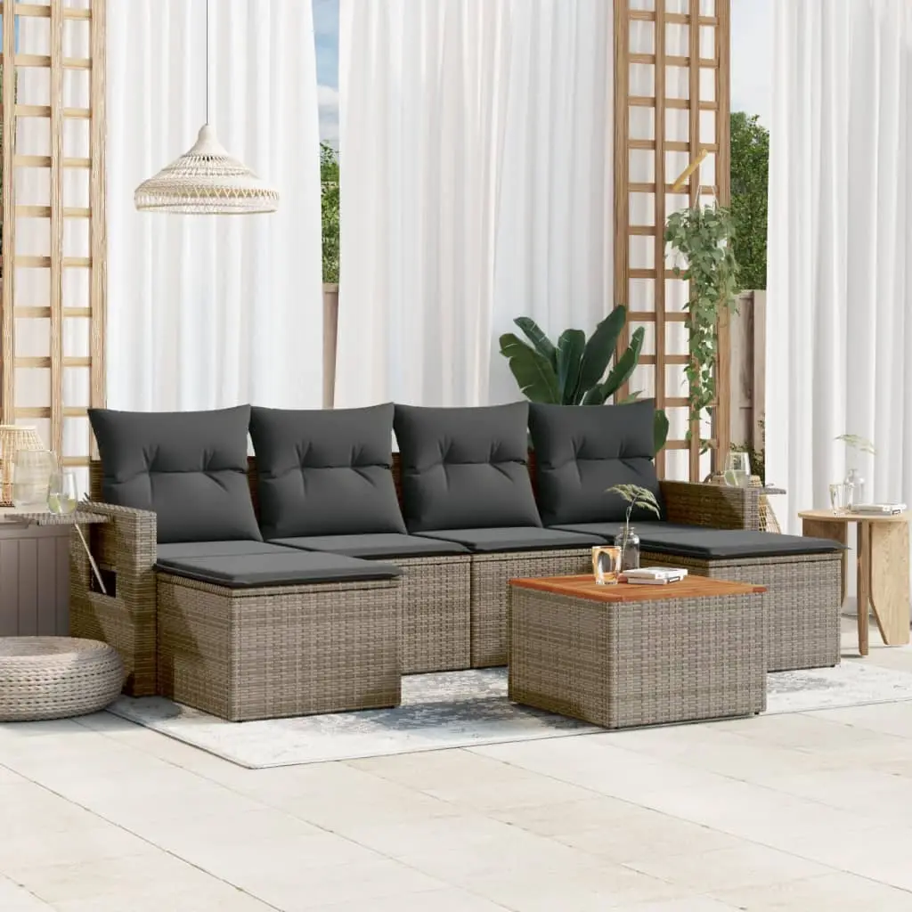 Ensemble Canapé Modulable 6 Places Résine Tressée Grise avec 2 Poufs pour Patio et Jardin – ComfortXL Outdoor Living