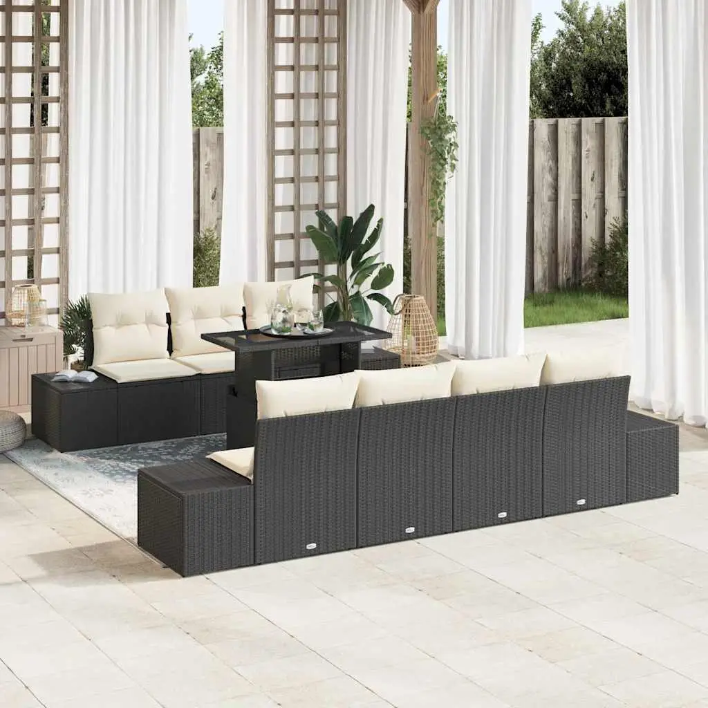 Ensemble de Canapés avec coussin 8 pcs Noir et Crème polyrotin vidaXL 3349123