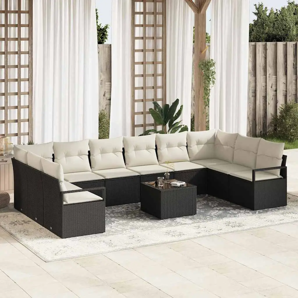 Ensemble de Canapés avec coussin 11 pcs Noir polyrotin vidaXL 3346567