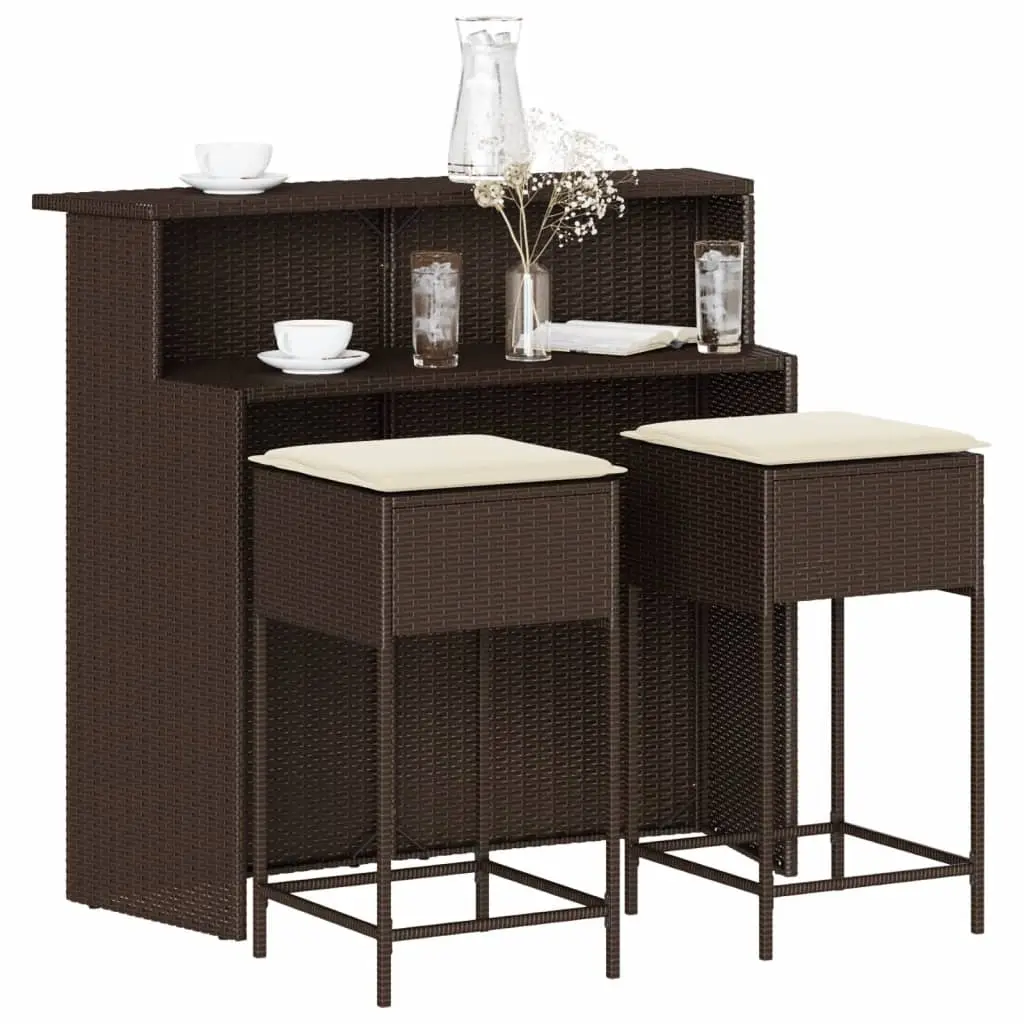 Ensemble de bar de jardin 3 pcs et coussins brun résine tressée vidaXL 3261484