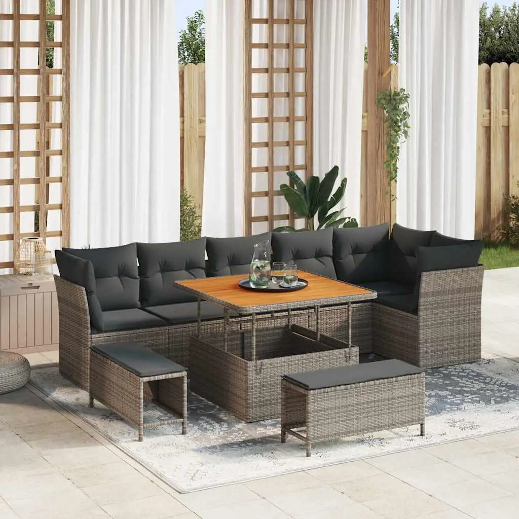 Ensemble de canapé de jardin avec coussin 9 pcs Gris vidaXL 3363448