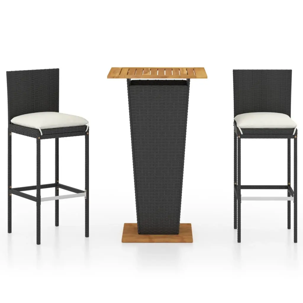 Ensemble de 3 pcs bar de jardin – Mobilier d’extérieur – Mobilier de jardin et coussins Résine tressée Noir-JU2098