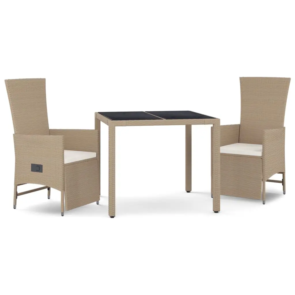 Ensemble de 3 pcs table de jardin et chaises avec coussins – mobilier de jardin Beige poly rotin-JU2845