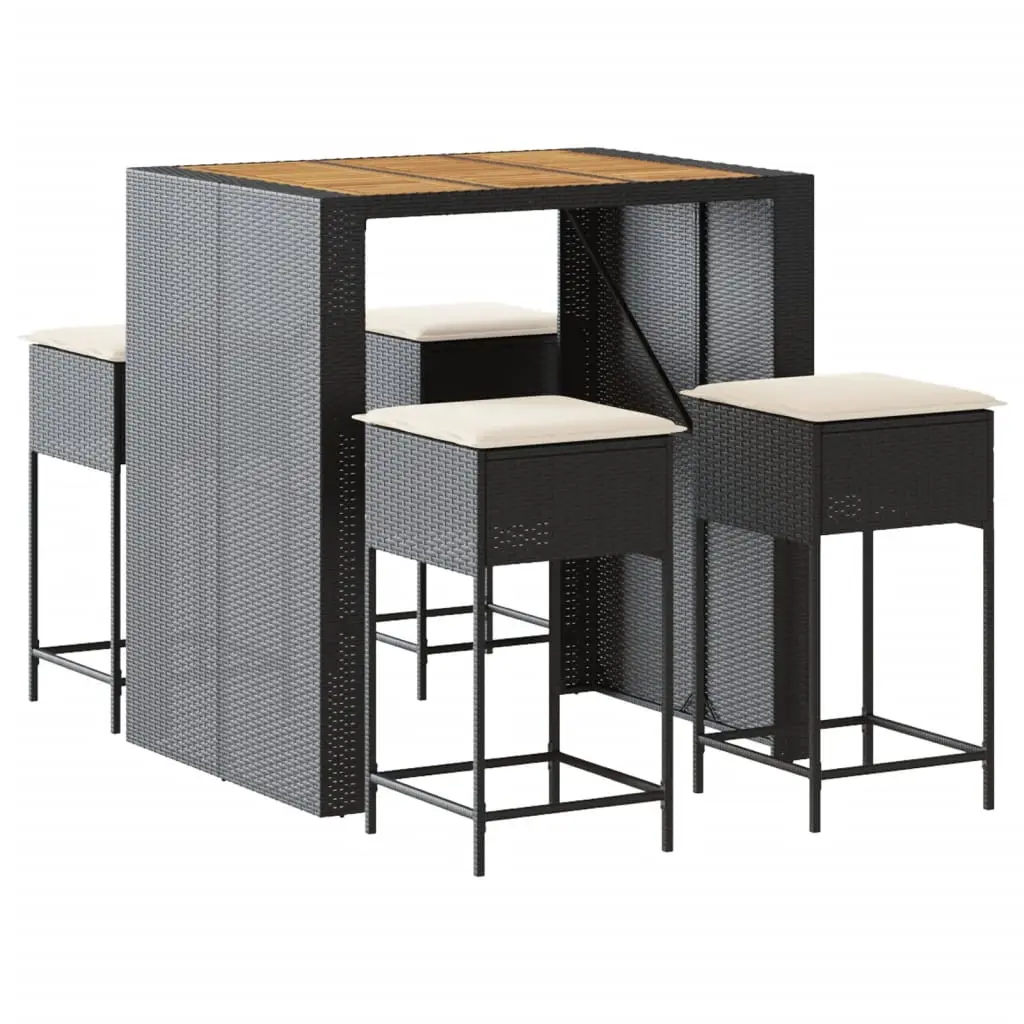 Ensemble de 5 pcs bar de jardin – Mobilier d’extérieur – Mobilier de jardin avec coussins noir poly rotin-JU2269
