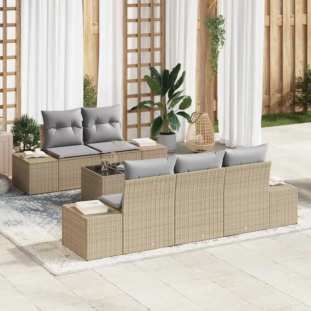 Ensemble de canapé de jardin avec coussin Beige polyrotin vidaXL 3346940