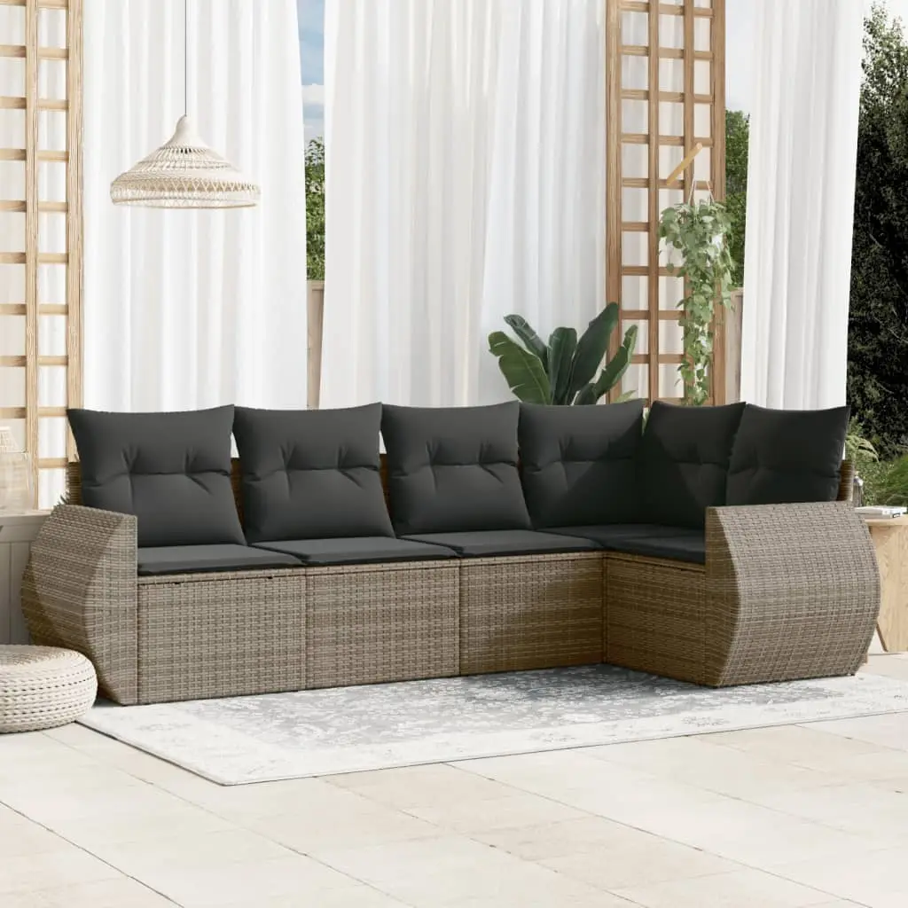 Ensemble canapés de jardin 5 places résine tressée design moderne pour balcon Gris Coussins Gris Foncé – ComfortXL Outdoor Living