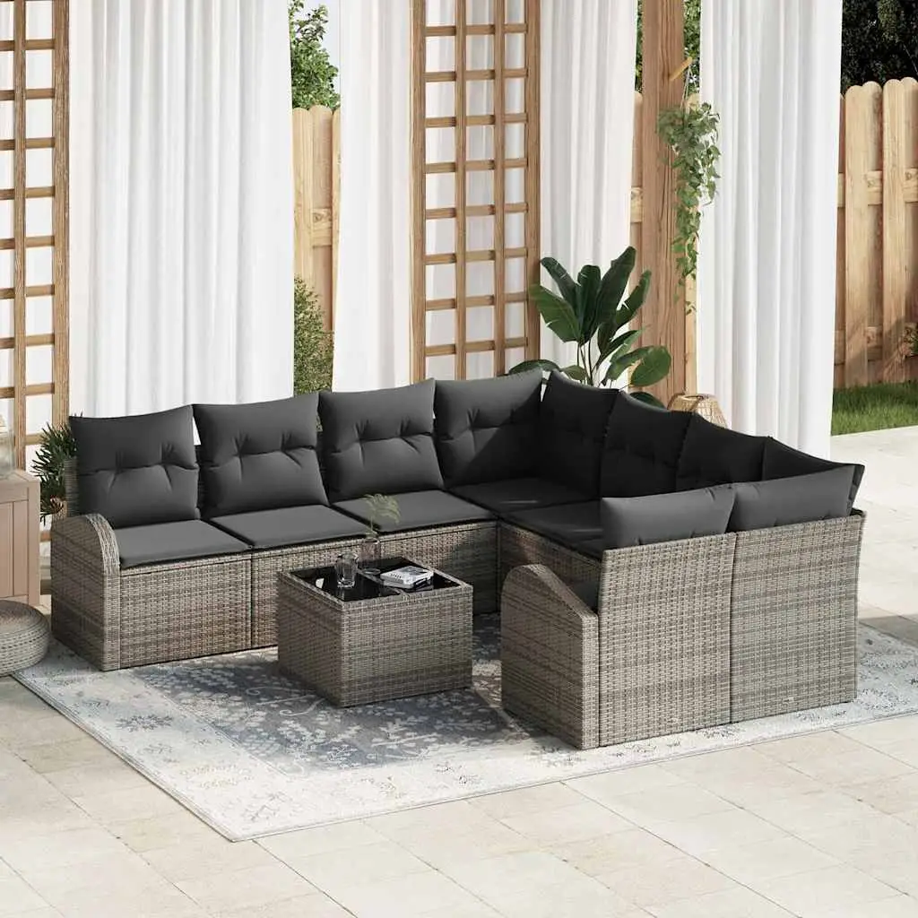 Ensemble de Canapés avec coussin 9 pcs Gris polyrotin vidaXL 3354648