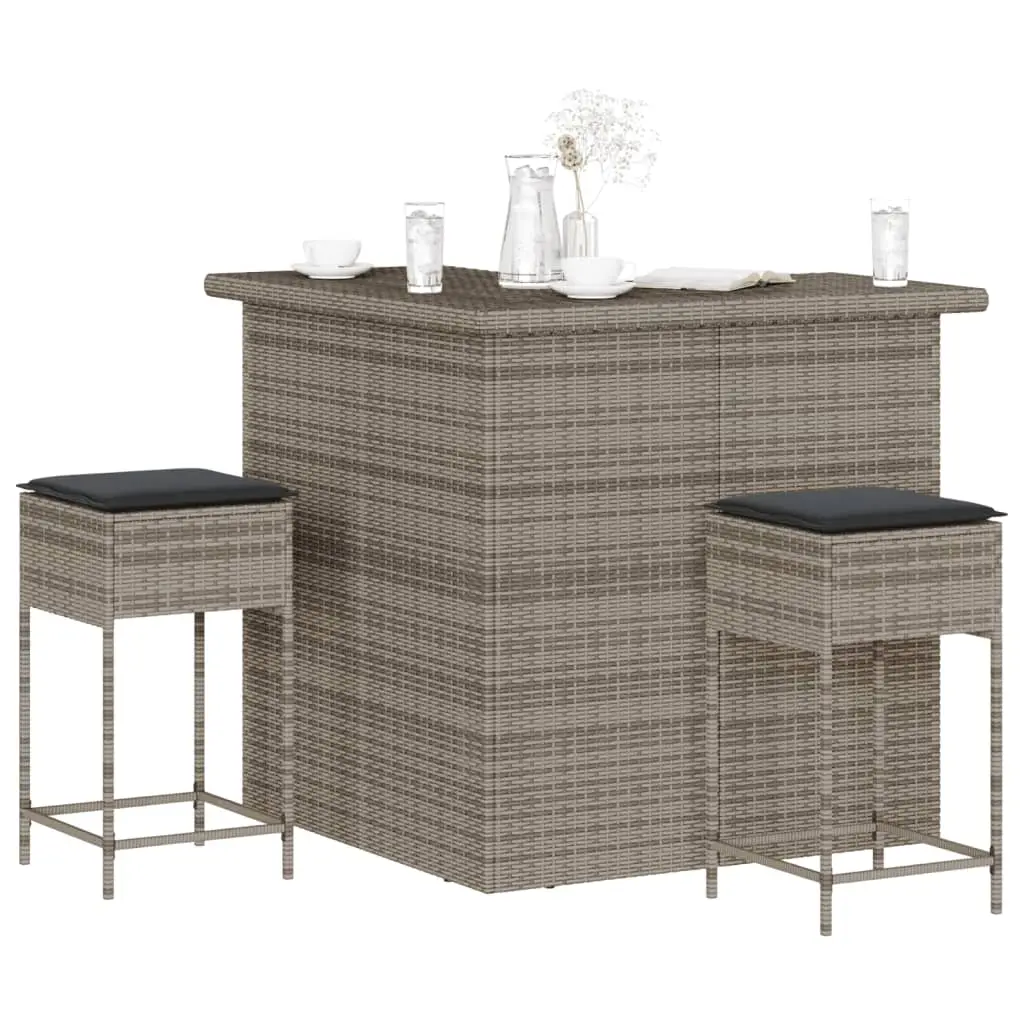 Ensemble de bar de jardin 3 pcs et coussins gris résine tressée vidaXL 3261504