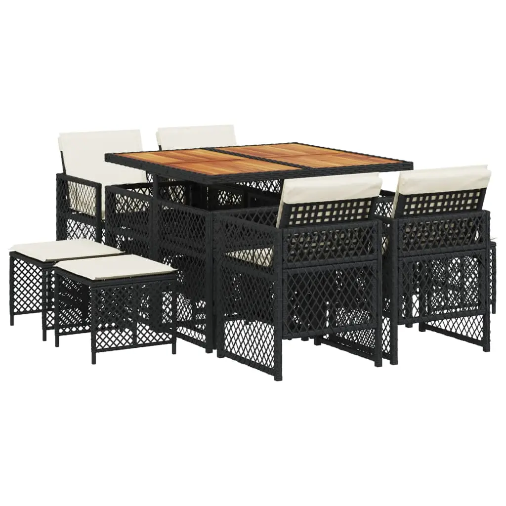 Ensemble de 9 pcs table de jardin avec chaises – mobilier de jardin coussins noir résine tressée-JU2499