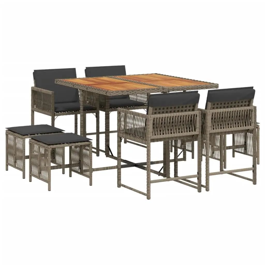 Ensemble de 9 pcs table de jardin avec chaises – mobilier de jardin avec coussins Gris-JU3107