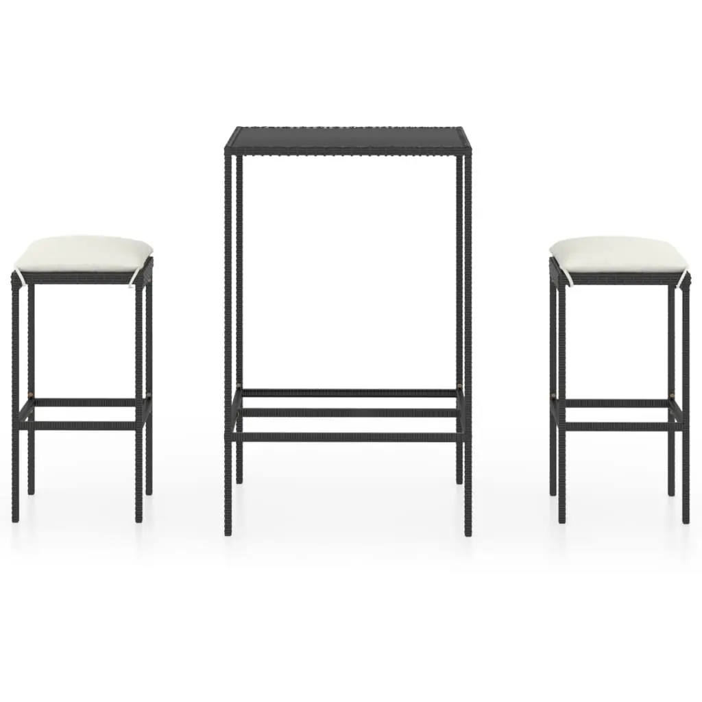 Ensemble de 3 pcs bar de jardin – Mobilier d’extérieur – Mobilier de jardin et coussins Résine tressée Noir-JU2007