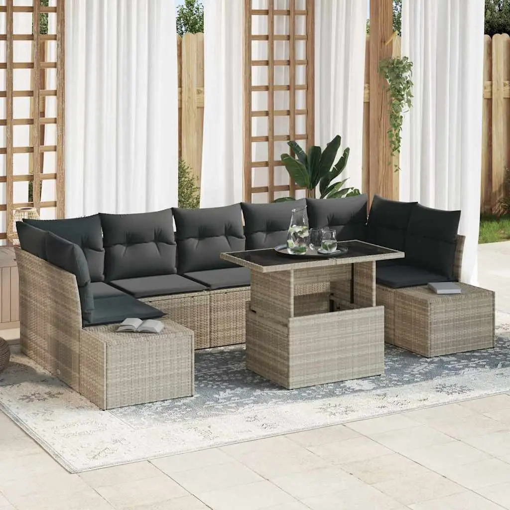 Ensemble de Canapés avec coussin 8 pcs Gris clair polyrotin vidaXL 3349138