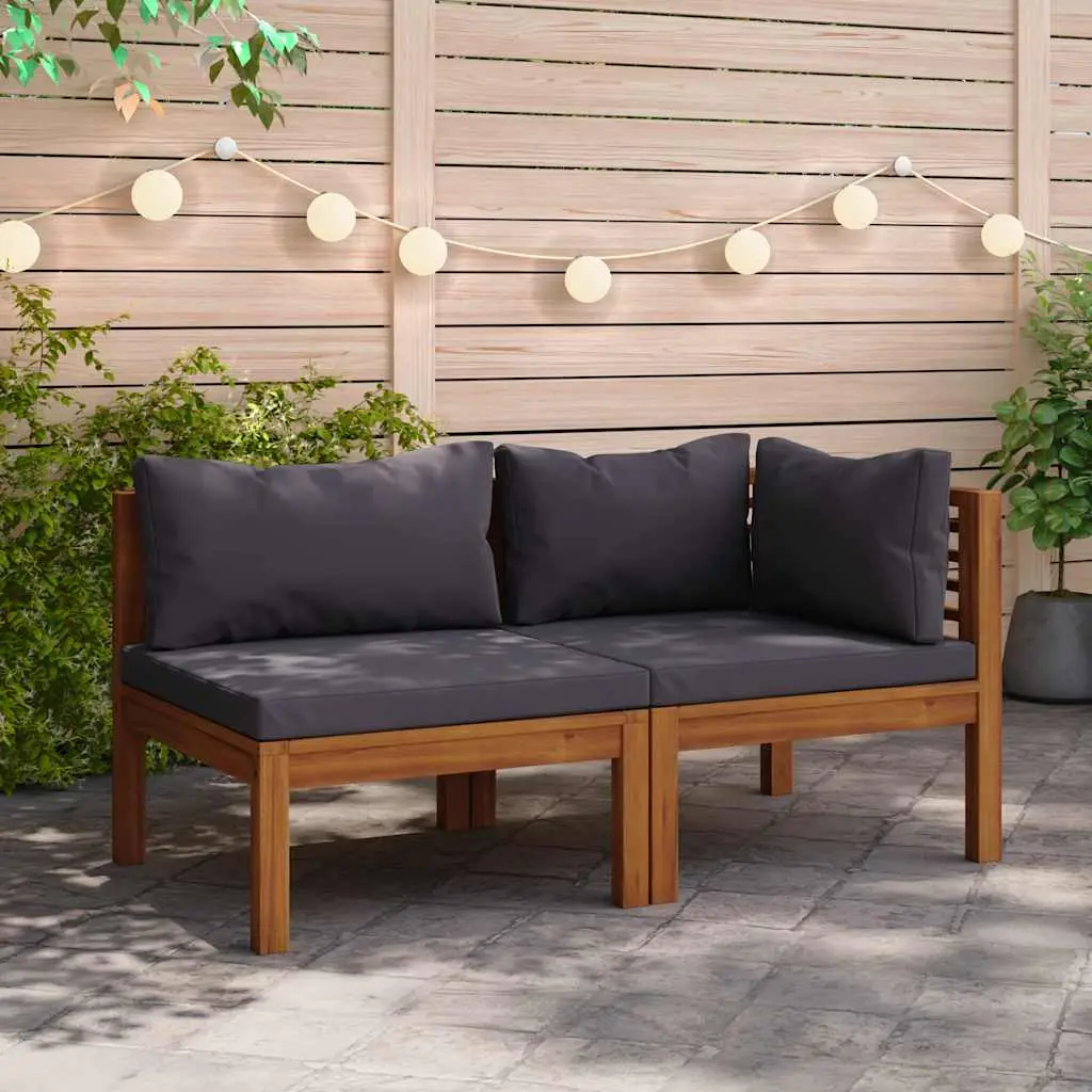 Ensemble de canapés 2pcs avec coussins gris foncé Acacia solide vidaXL 316282