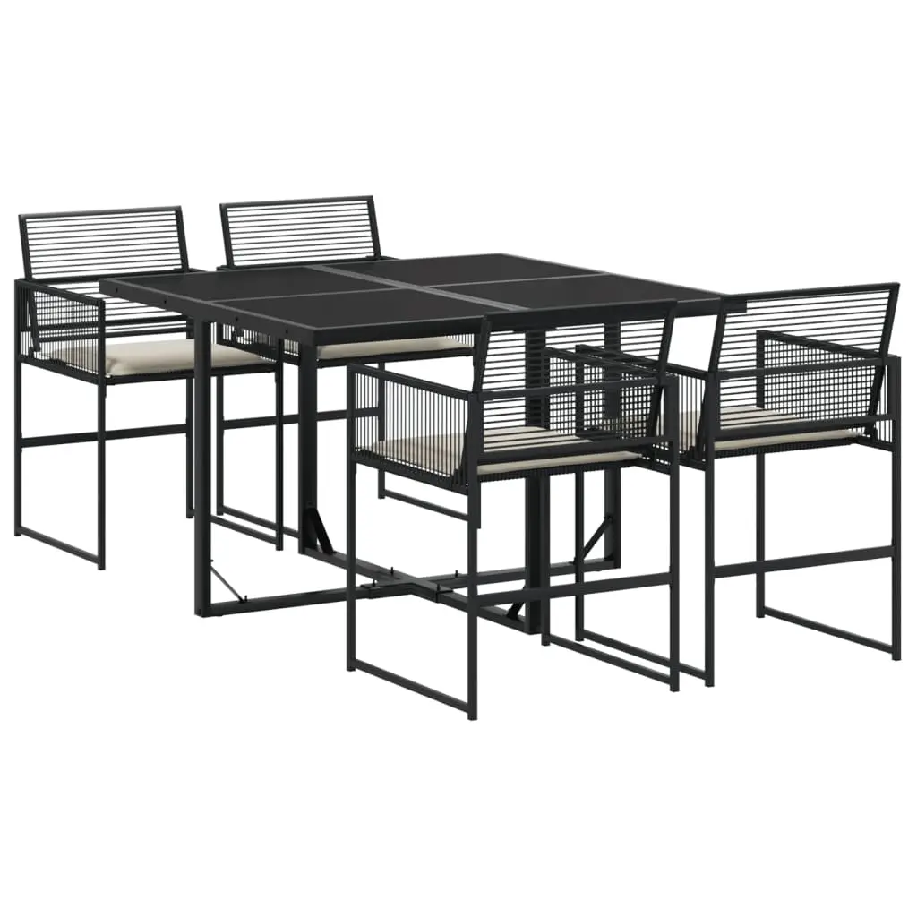 Ensemble de 5 pcs table de jardin et chaises avec coussins – mobilier de jardin noir résine tressée-JU2513