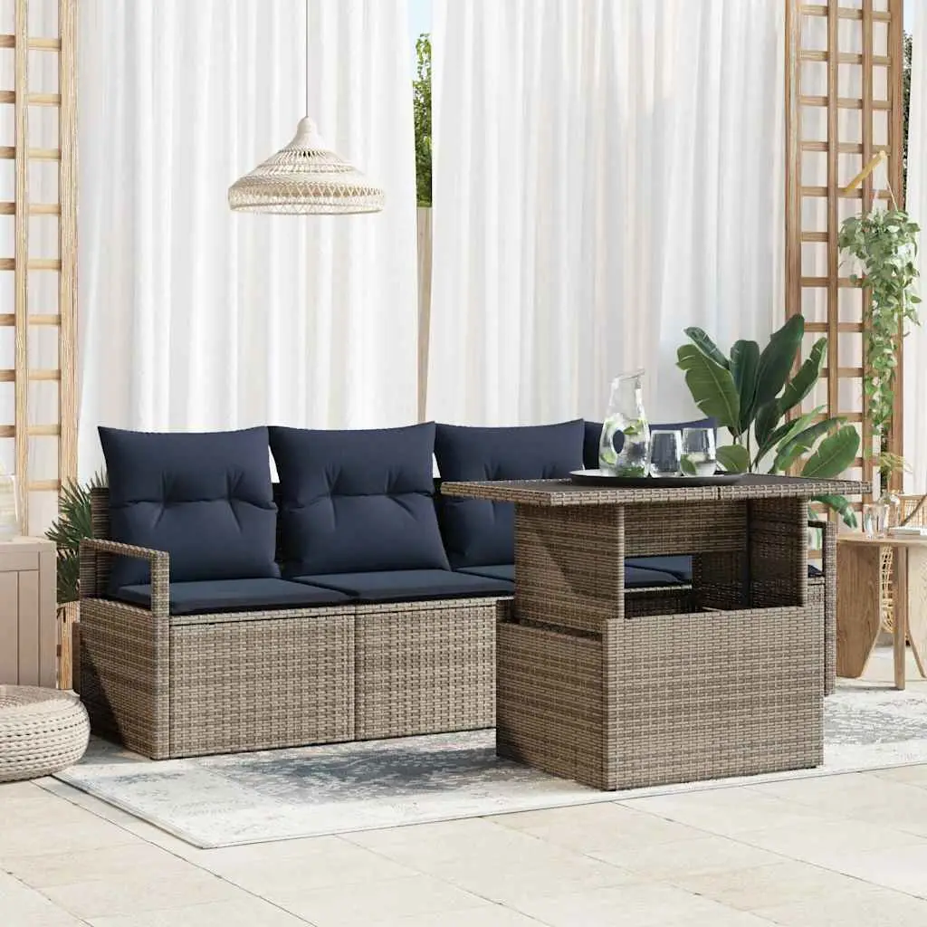 Ensemble de canapé de jardin avec stockage 5 pcs Gris polyrotin vidaXL 3348731