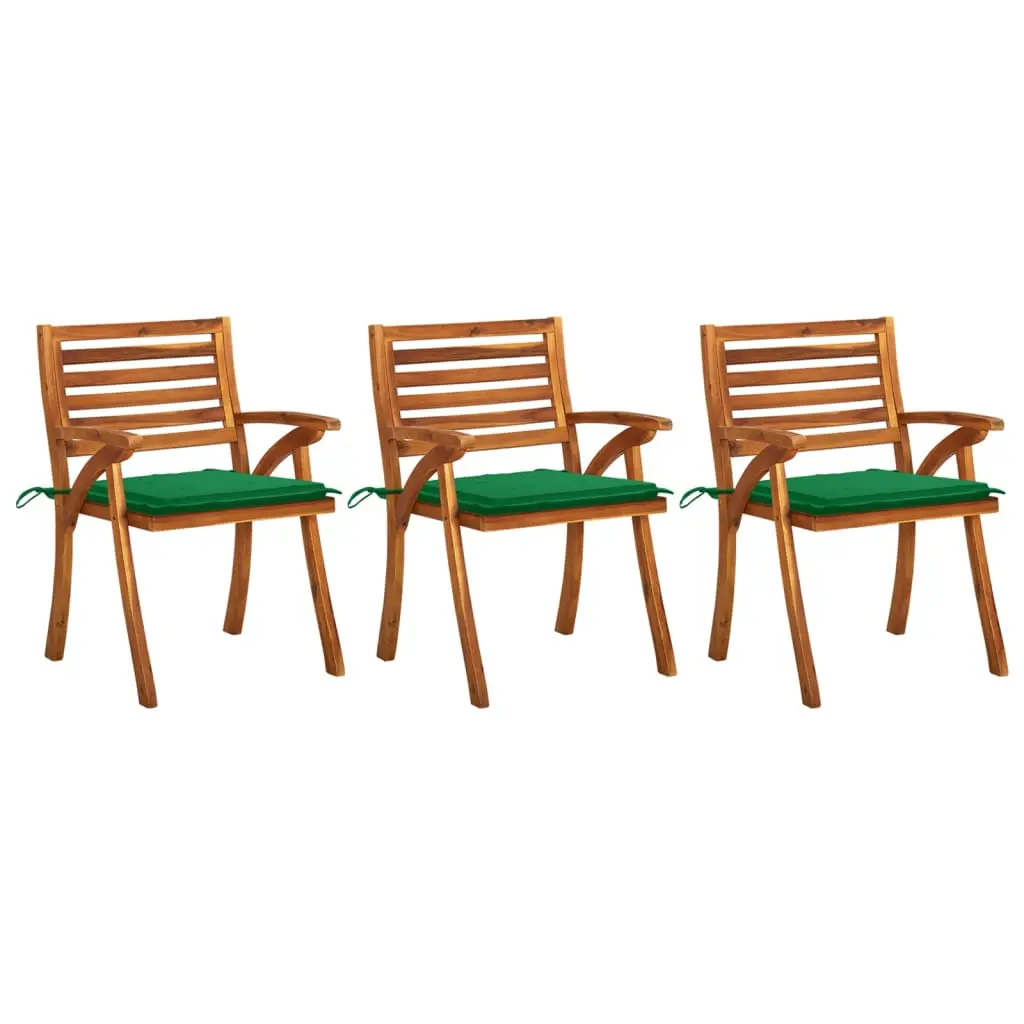 Ensemble de 3 Chaises de Repas d’Extérieur en Bois d’Acacia avec Coussins Vert – ComfortXL Outdoor Living