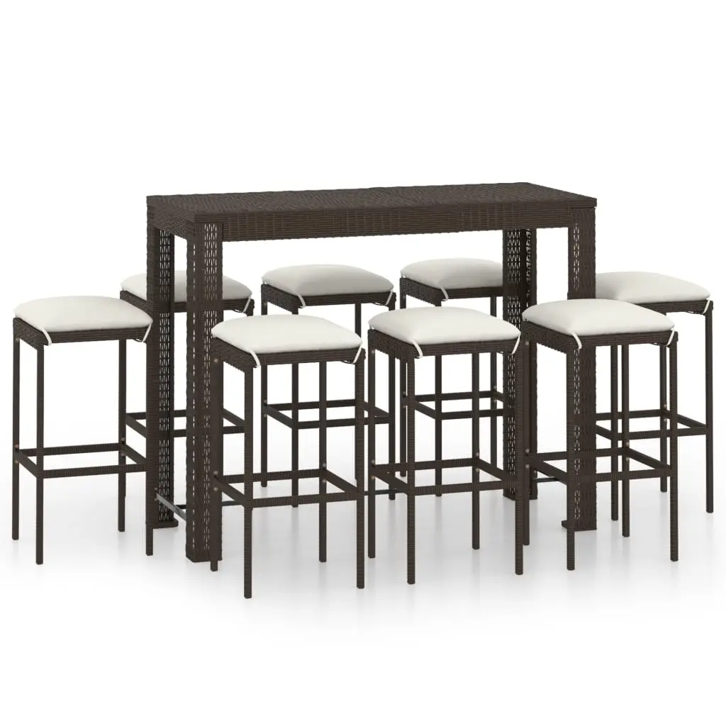 Ensemble de 9 pcs bar de jardin – Mobilier d’extérieur – Mobilier de jardin coussins Résine tressée Marron-JU1997