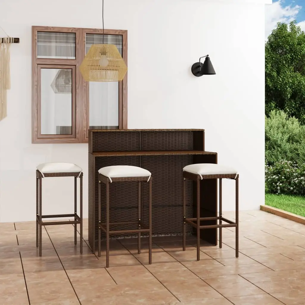 Ensemble de bar de jardin avec coussins 4 pcs Marron vidaXL 3064875