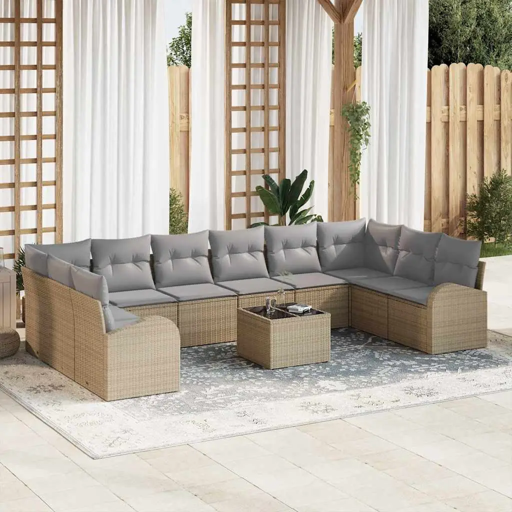 Ensemble de Canapés avec coussin 11 pcs Beige Polyrotin vidaXL 3346230