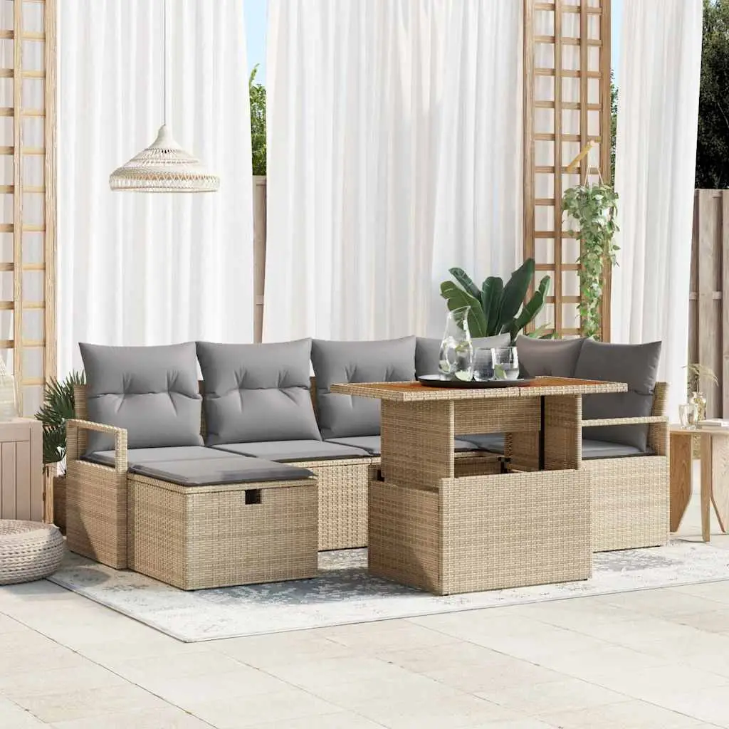 Ensemble de jardin 6 places en résine tressée avec coffre de rangement Beige – ComfortXL Outdoor Living