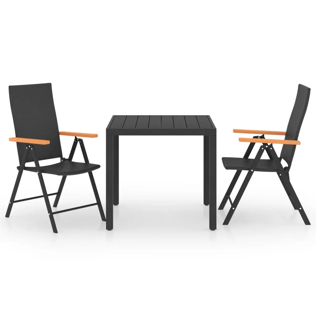 Ensemble de 3 pcs table de jardin avec chaises – mobilier de jardin noir et marron-JU3124