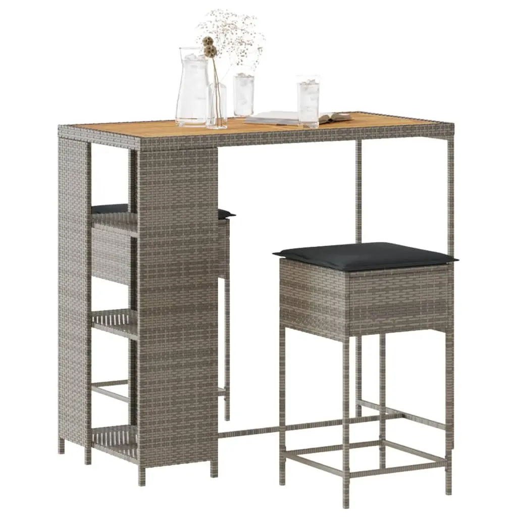 Ensemble de bar de jardin 3 pcs et coussins gris résine tressée vidaXL 3261498