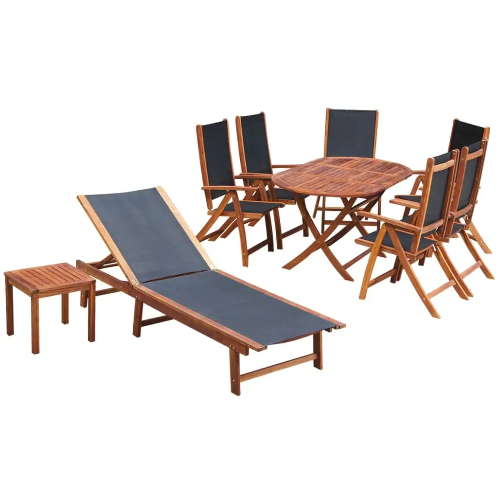 Ensemble de jardin complet Bois d’acacia Table 6 chaises Chaise longue et table basse Brun 9 pcs – ComfortXL Outdoor Living