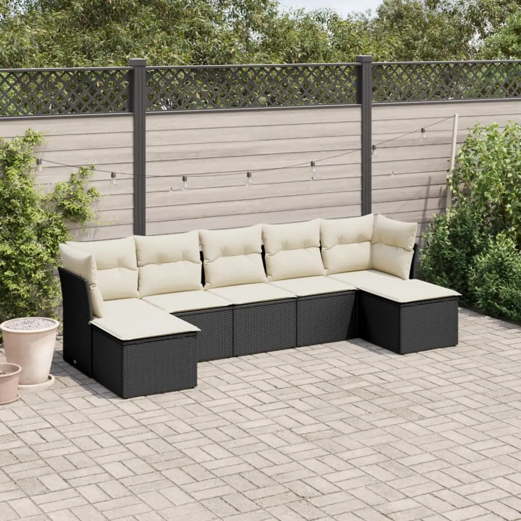 Ensemble de jardin 7 personnes polyrotin modulable avec coffre de rangement et deux poufs Noir – ComfortXL Outdoor Living