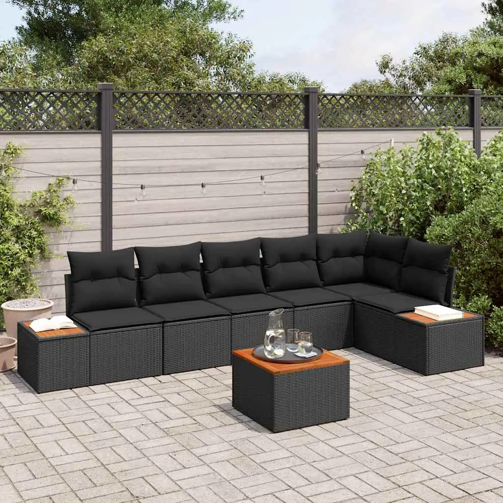 Ensemble de jardin 7 pcs 6 places en polyrotin avec table basse design Noir – ComfortXL Outdoor Living