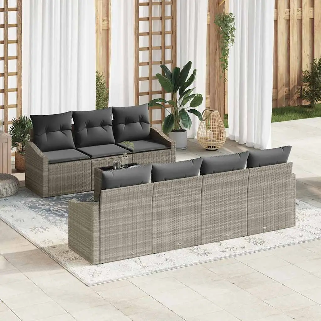 Ensemble de Canapés avec coussin 8 pcs Gris clair polyrotin vidaXL 3346632