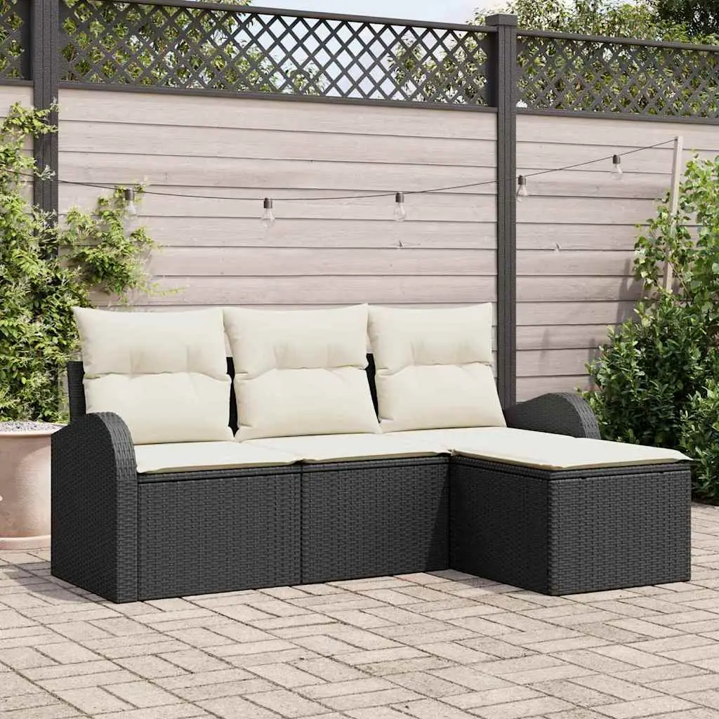 Ensemble de Canapés avec coussin 4 pcs Noir et Blanc polyrotin vidaXL 3354656