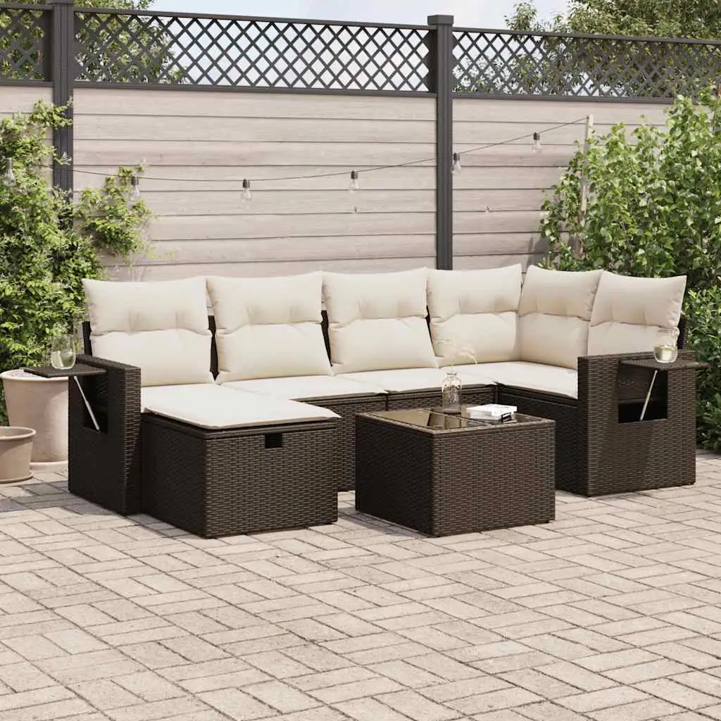 Ensemble canapés de jardin 7 pcs résine tressée avec rangement pour balcon Marron – ComfortXL Outdoor Living