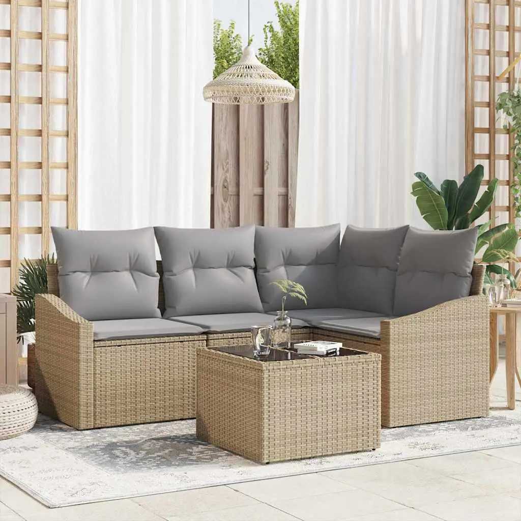 Ensemble de Canapés avec coussin 5 pcs Beige polyrotin vidaXL 3346710