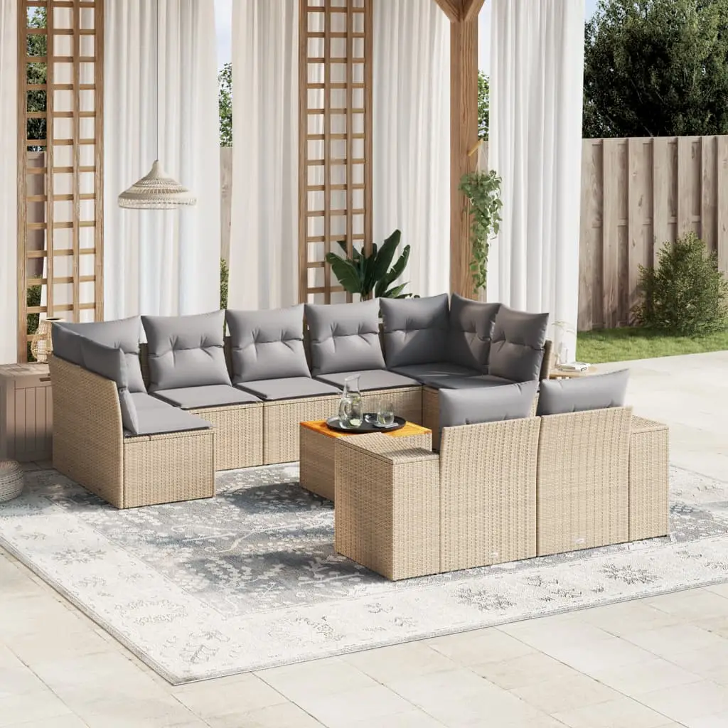 Ensemble Canapé de Jardin 9 Places Poly Rotin Modulable avec Coffres de Rangement Beige – ComfortXL Outdoor Living