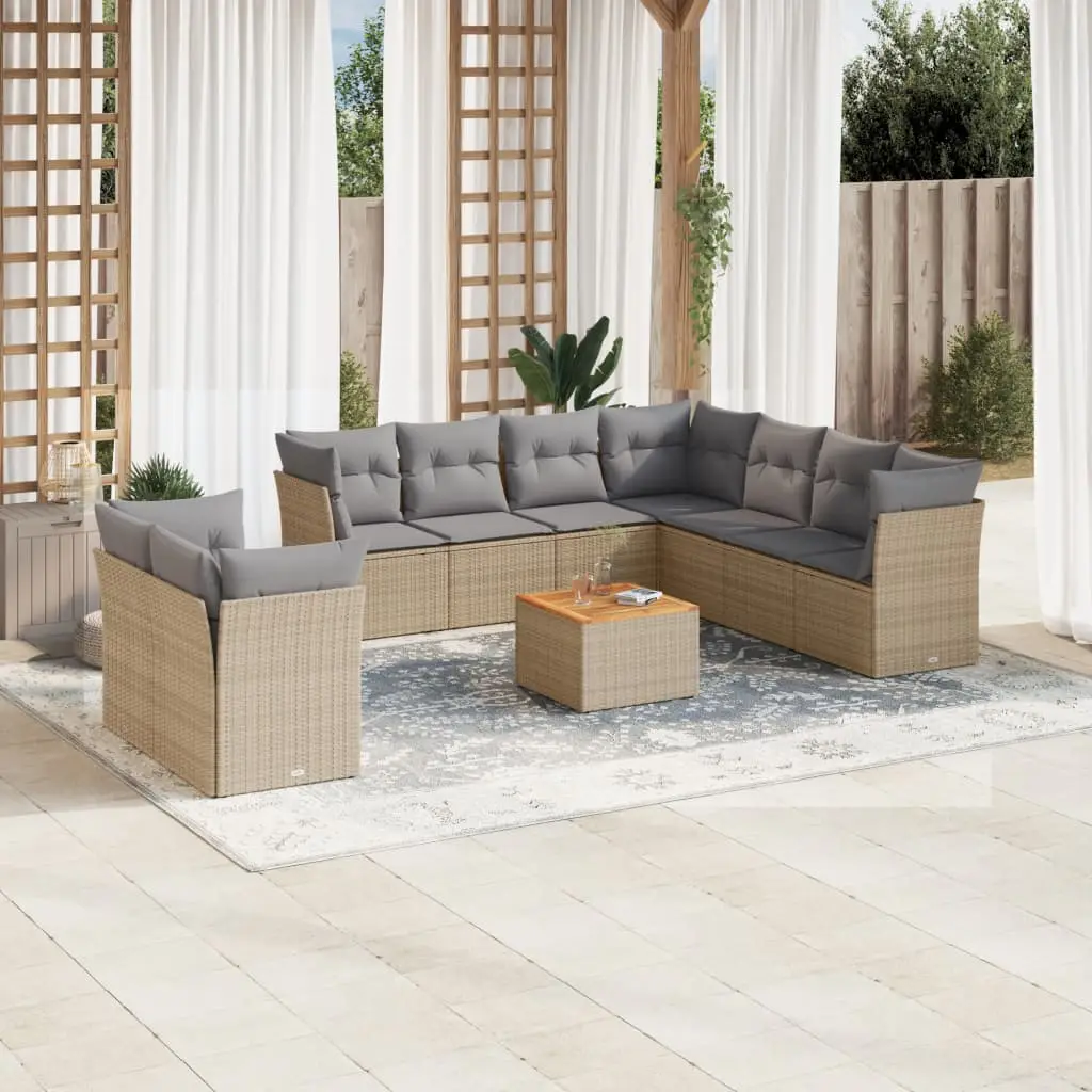 Ensemble canapé de jardin 9 places modulable en résine tressée et bois pour terrasse Beige – ComfortXL Outdoor Living