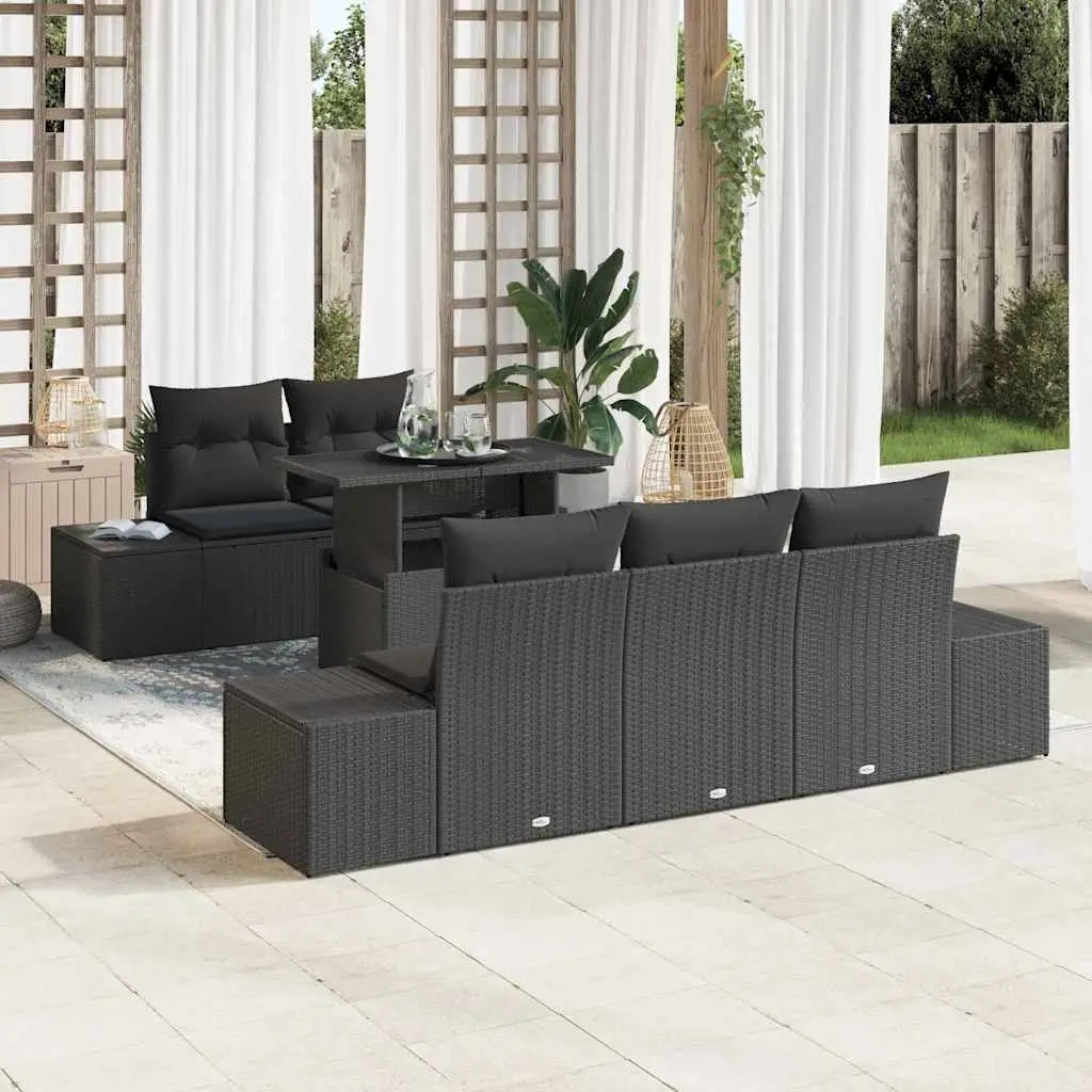Ensemble de Canapés avec coussin 6 pcs Noir polyrotin vidaXL 3349099