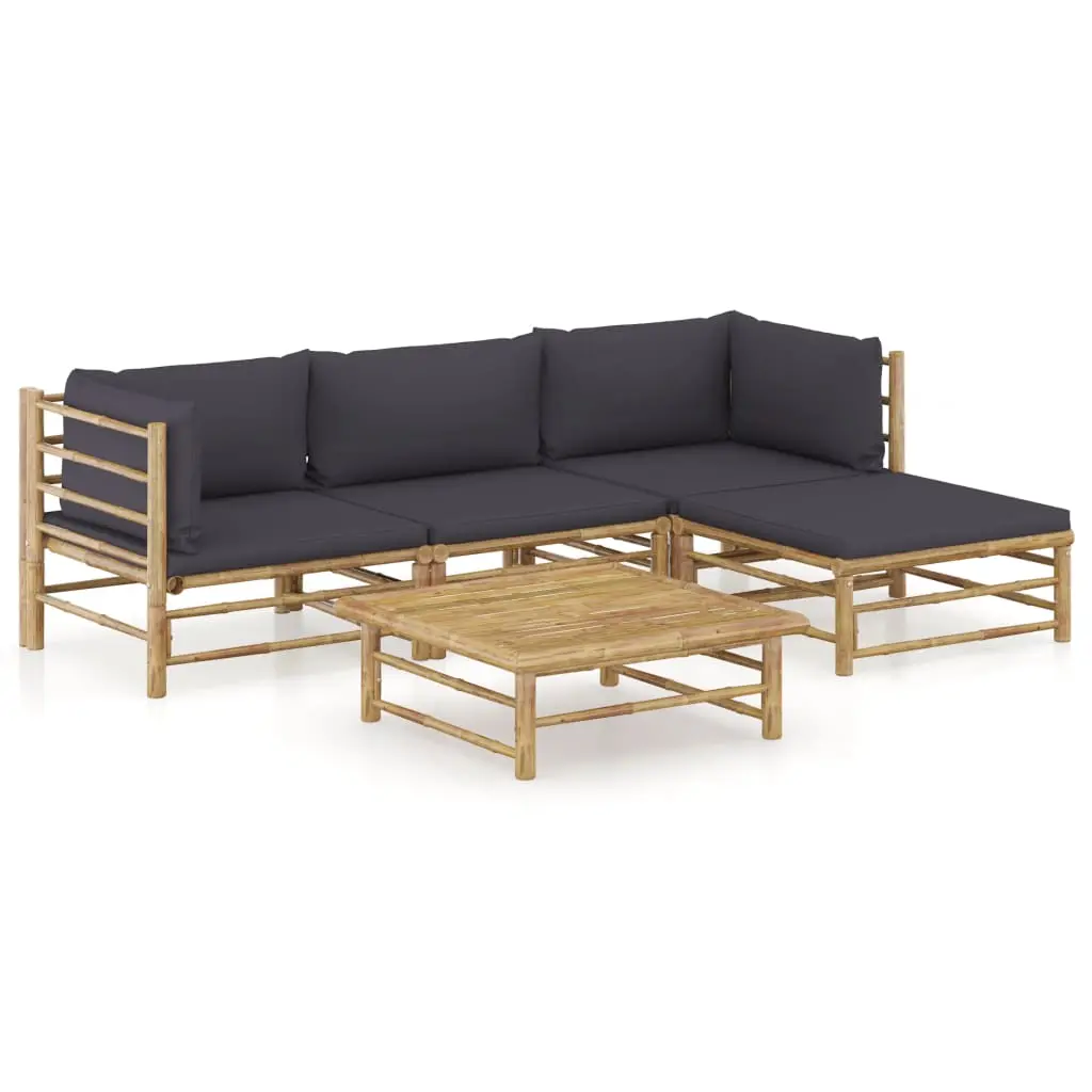 Ensemble de Jardin Modulable 5 Pièces en Bambou avec Coussins Confort Gris – ComfortXL Outdoor Living