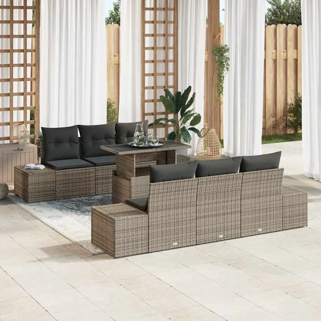 Ensemble de Canapés avec coussin 7 pcs Gris polyrotin vidaXL 3349105
